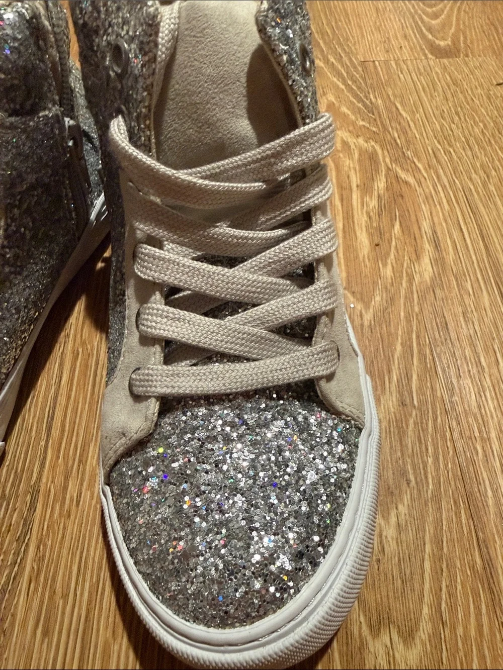 GAP Kids Glitter High-Top Sneakers Laces & Zipper - Silver